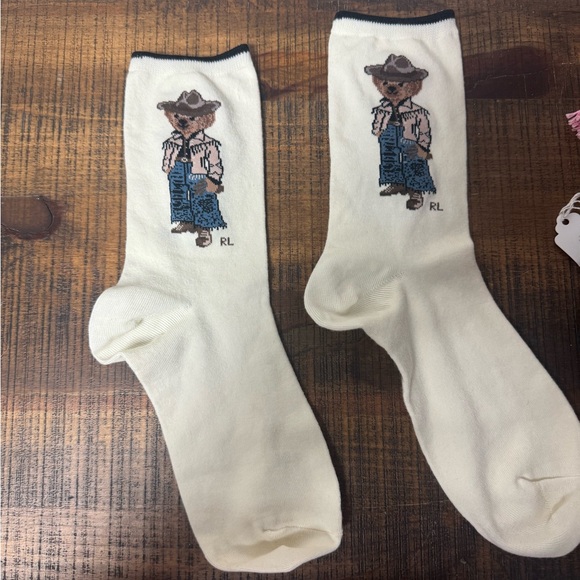 Ralph Lauren Cream Cowboy Bear w women's Socks - Picture 5 of 5